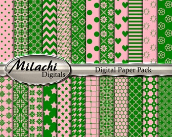 Light Pink and Green Digital Paper Pack, 12" x 12" Scrapbook Papers, Commercial Use - Instant Download - M237