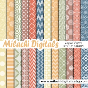 Papel digital retro de los años 70, fondos sin costuras, papeles de Scrapbook retro, rayas, Chevron, lunares - M947