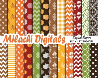 Fall Digital Paper Pack, Thanksgiving Scrapbook Papers, Printable Paper, Crafting Paper, Autumn Background - M1079