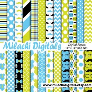 Papel digital Little Man, papéis para scrapbook de chá de bebê, menino, papel de parede, fundo de macacão, estrelas, listras - M634
