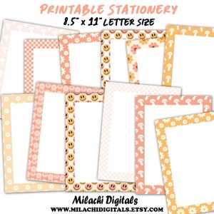 Printable Retro Stationery Letter Paper Groovy Journal Paper 8.5" x 11" Retro Notepad Groovy Notebook Commercial Use - M1039