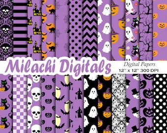 Halloween Digital Paper, Trick or Treat Scrapbook Papers, Seamless Patterns, Halloween Papers, Spooky Papers, Halloween Pumpkin - M1040