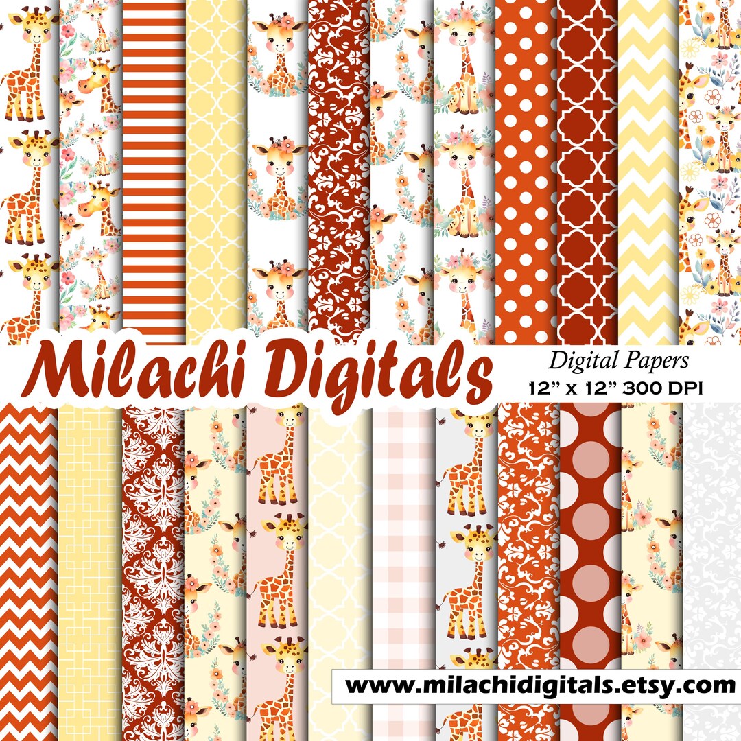 Giraffe Digital Paper Seamless 12"x12" Scrapbook Paper, Junk Journal ...