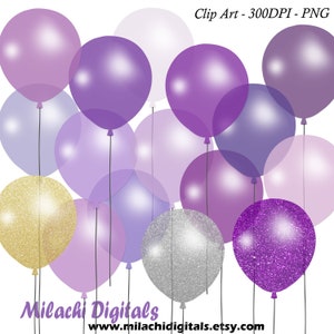 Purple Balloons clipart gold silver birthday clipart baby shower wedding digital clipart elements instant download commercial use M845