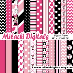 Carta digitale del mouse di Minnie, carte scrapbook, wallpaper, sfondo di minnie, pois, chevron, stripes - M405