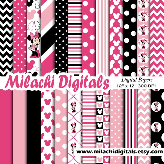 Minnie Mouse Digital Paper Scrapbook Papers Wallpaper - Etsy Minnie Mouse Digital Paper Scrapbook Papers Wallpaper - Etsy