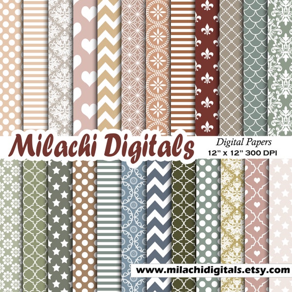 Earth Tones Digital Paper, Scrapbook Paper, Seamless Backgrounds, Neutral Boho Digital Paper, Father's Day, Commercial Use - M919