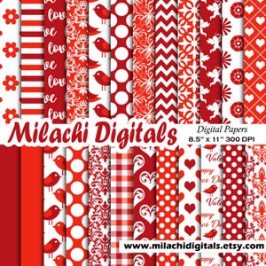 Papier numérique pour la Saint-Valentin, papiers de scrapbooking pour la Saint-Valentin, Cupidon, coeurs, rayures, motif oiseau mignon, usage commercial