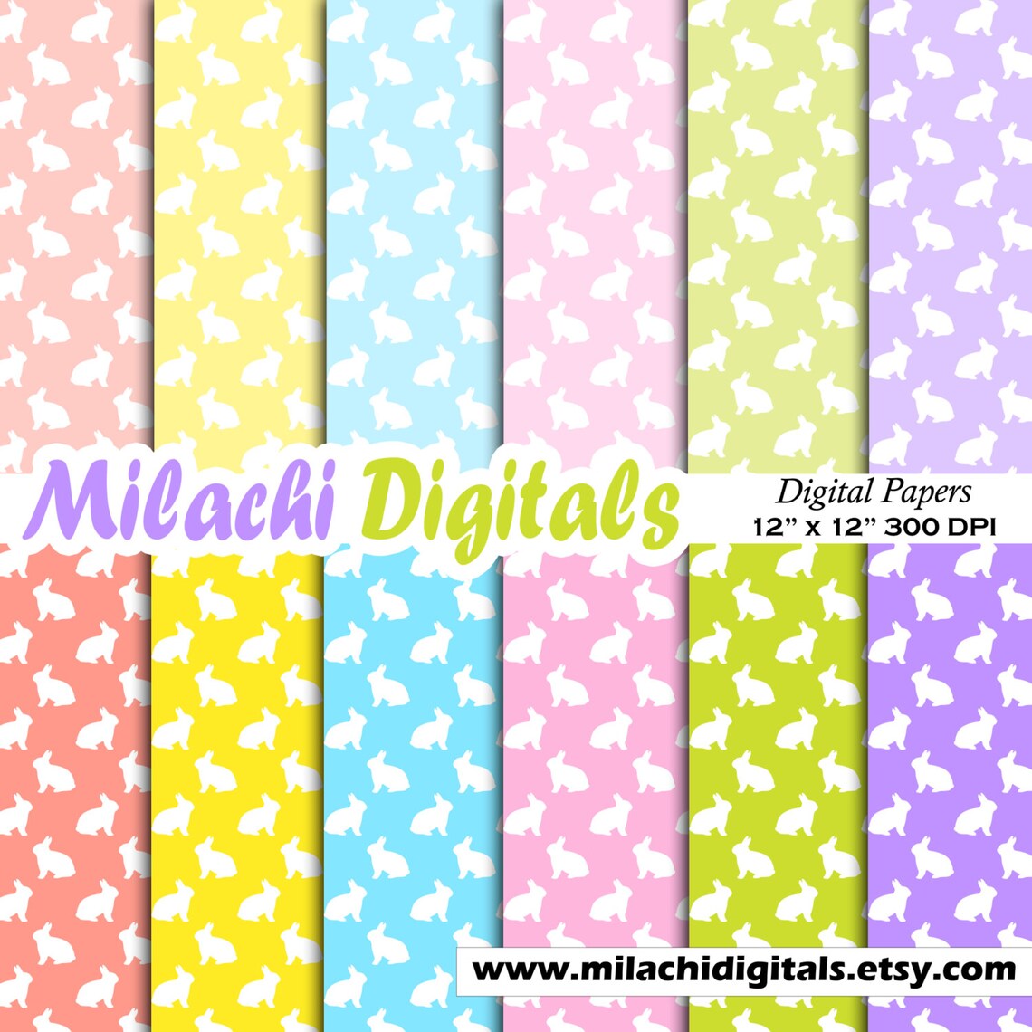 Bunny Digital Paper Pack, Spring Rabbit, Easter Digital Paper ...