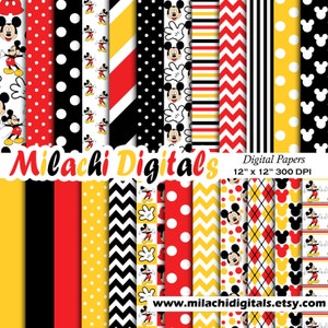 Carta digitale Topolino, carte scrapbook, wallpaper, sfondo di Topolino, pois, chevron, stripes - M403