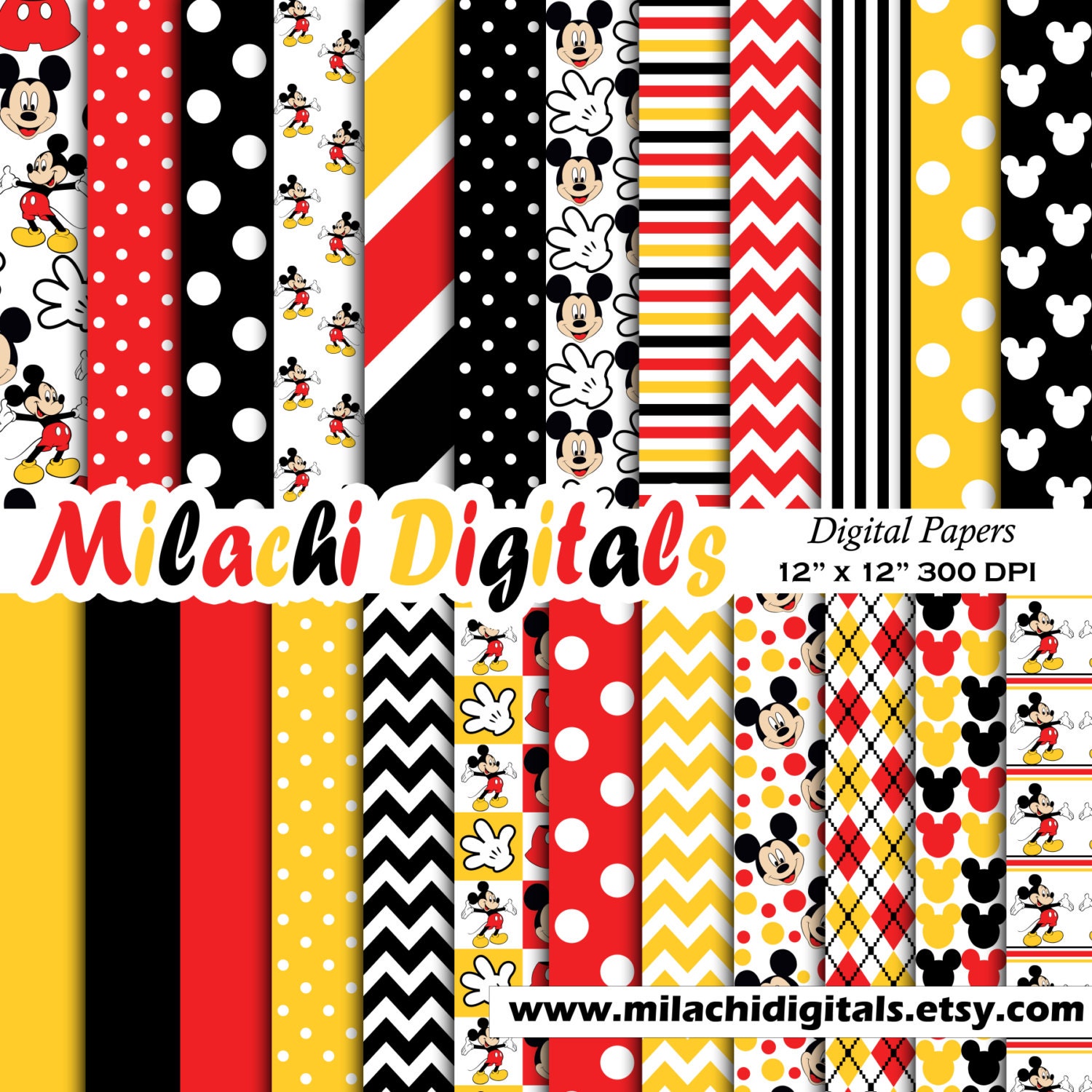 INSTANT DOWNLOAD 12 Mickey Mouse Inspired Digital Papers