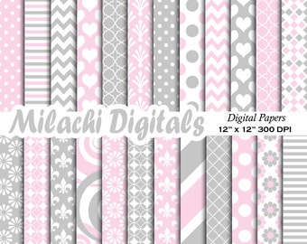 Light pink and light gray digital paper baby shower scrapbook papers invitation background wallpaper commercial use - M632