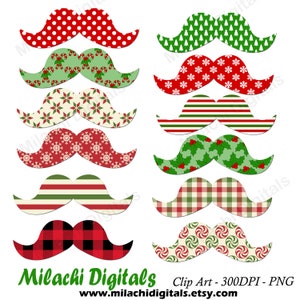 Christmas mustache clipart holiday plaid stripes polka dots clip art scrapbook elements embellishments printable commercial use M841