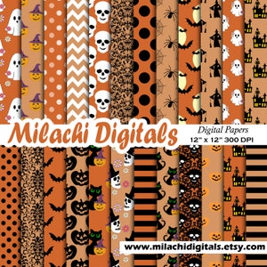 Halloween Digital Paper, Trick or Treat Scrapbook Papers, Seamless Patterns, Spooky Papers, Junk Journal Papers, Pumpkin - M1042