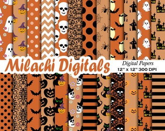 Halloween Digital Paper, Trick or Treat Scrapbook Papers, Seamless Patterns, Spooky Papers, Junk Journal Papers, Pumpkin - M1042