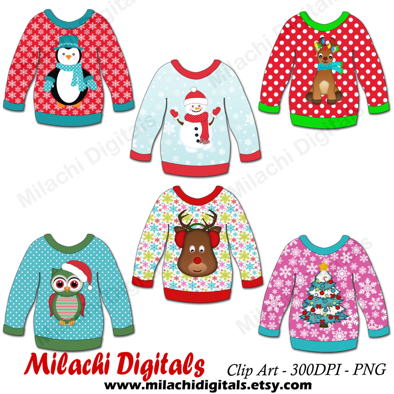 Ugly Christmas Sweater clipart digital printable clip art holiday digital  scrapbook planner stickers commercial use M444