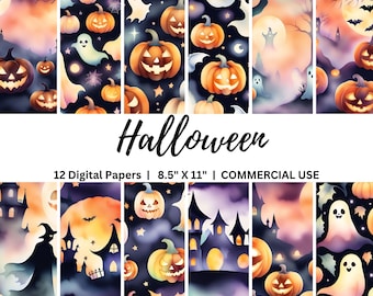 Halloween Digital Paper Pack 8.5"x11", Halloween Junk Journal Printable Pages, Spooky Backgrounds, Printable Scrapbook Paper