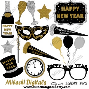 Felice anno nuovo clipart, clipart di vigilia del nuovo anno, grafica vettoriale, Capodanno clipart, ClipArt, uso commerciale - M467