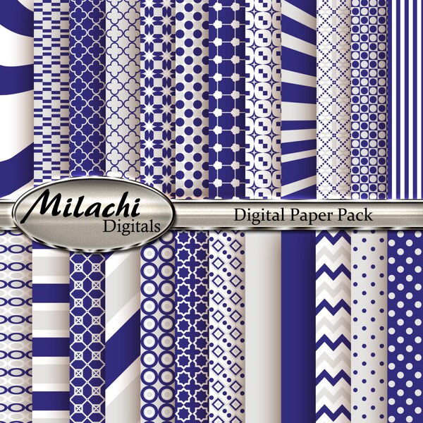 Platinum and Blue Whale Digital Paper Pack, Scrapbook Papers, Commercial Use - Instant Download - M132