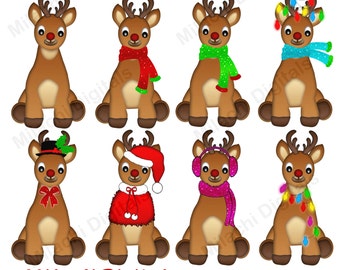 Christmas reindeer clipart, holiday clipart, new year digital clip art, commercial use, instant download - M424