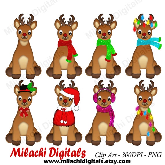 Christmas Reindeer Clipart Holiday Clipart New Year Digital Etsy