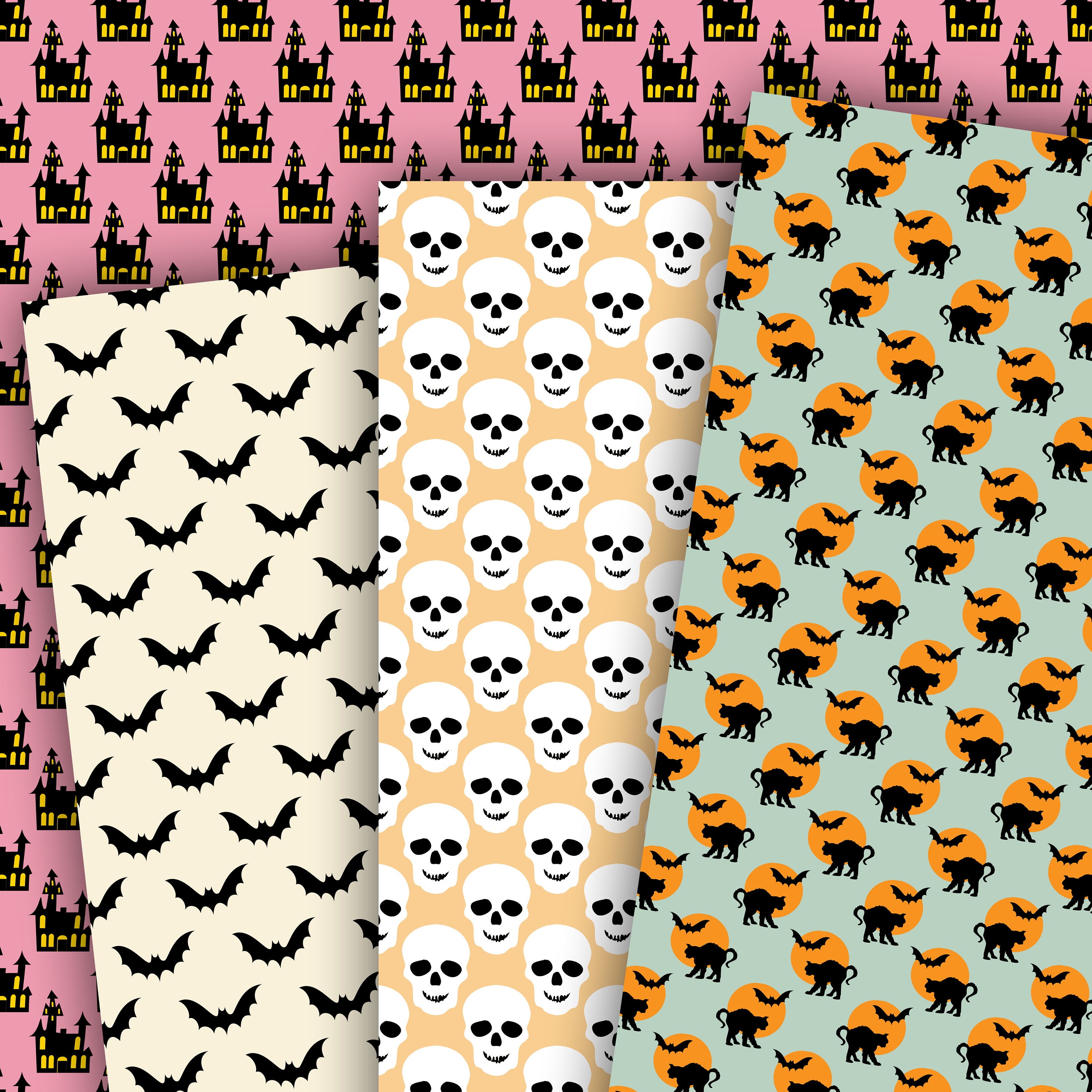 Halloween Digital Paper Seamless Trick or Treat Scrapbook Papers Skull ...