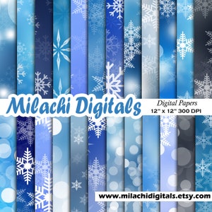 Blue Christmas Bokeh Digital Paper Printable Scrapbook Paper Snowflake Bokeh Holiday Background Christmas Commercial Use M783