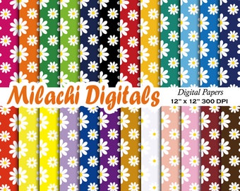 Daisy Digital Paper Pack, Birthday Scrapbook Papers, Seamless Backgrounds, Fabric Pattern, Notebook Cover, Commercial Use,  Flowers - M987