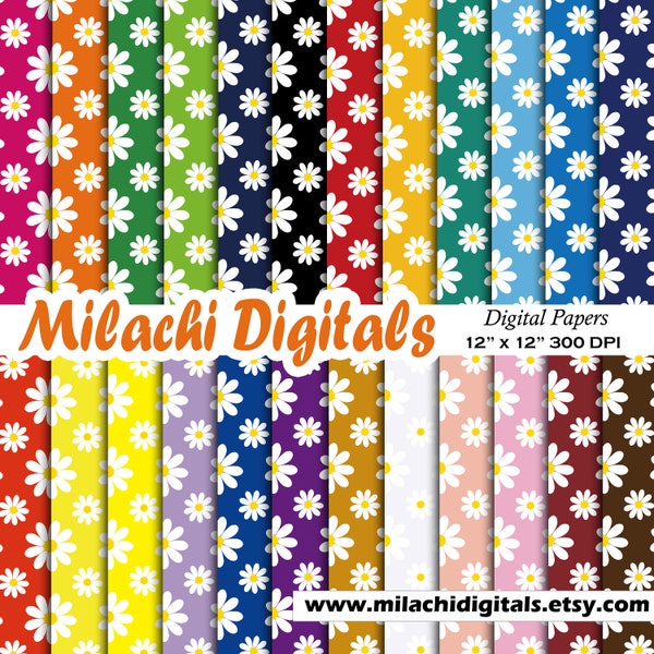 Daisy Digital Paper Pack, Birthday Scrapbook Papers, Seamless Backgrounds, Fabric Pattern, Notebook Cover, Commercial Use,  Flowers - M987