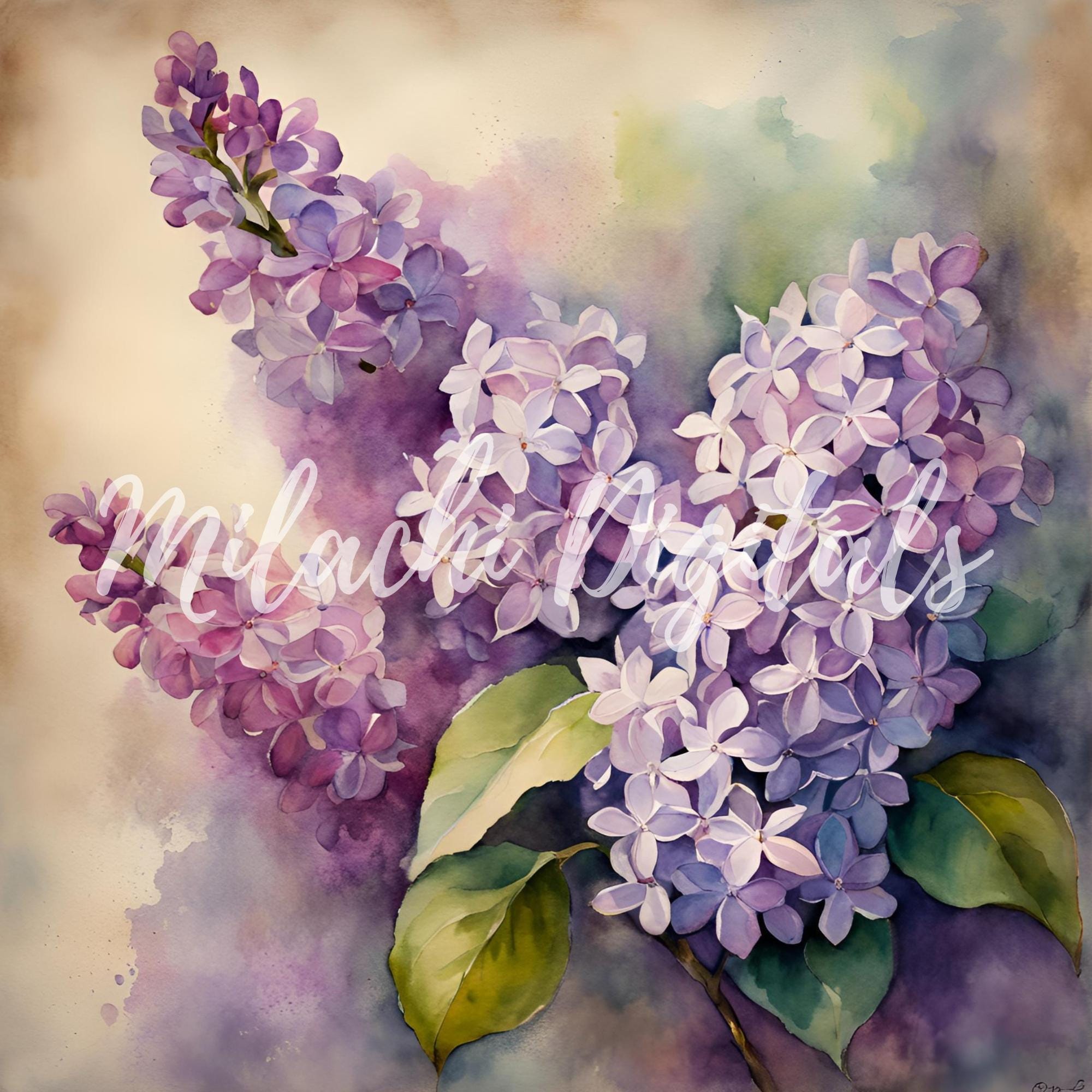 Lilac Flowers Digital Paper, Watercolor Floral Patterns, Junk Journal ...