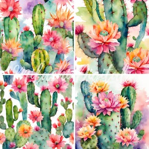 Cactus Digital Paper, Watercolor Cactus Backgrounds, Junk Journal Pages ...