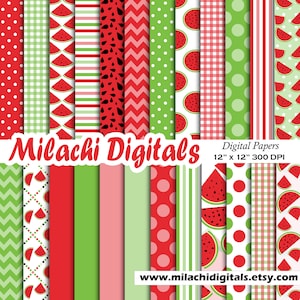 Wassermelone digitales Papier, Picknick Scrapbook Papiere, Wassermelone Hintergrund, Tapete, kommerzielle Nutzung - M543