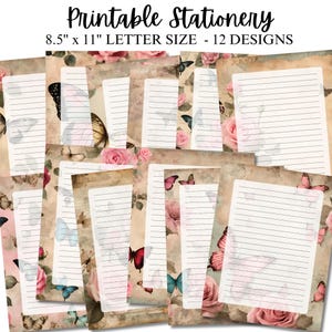 Printable Lined Butterfly Writing Paper Stationery, Printable Stationery for Journals, Letters & Notes, Digital Paper, Instant Download