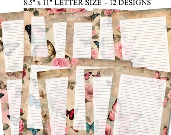Printable Lined Butterfly Writing Paper Stationery, Printable Stationery for Journals, Letters & Notes, Digital Paper, Instant Download