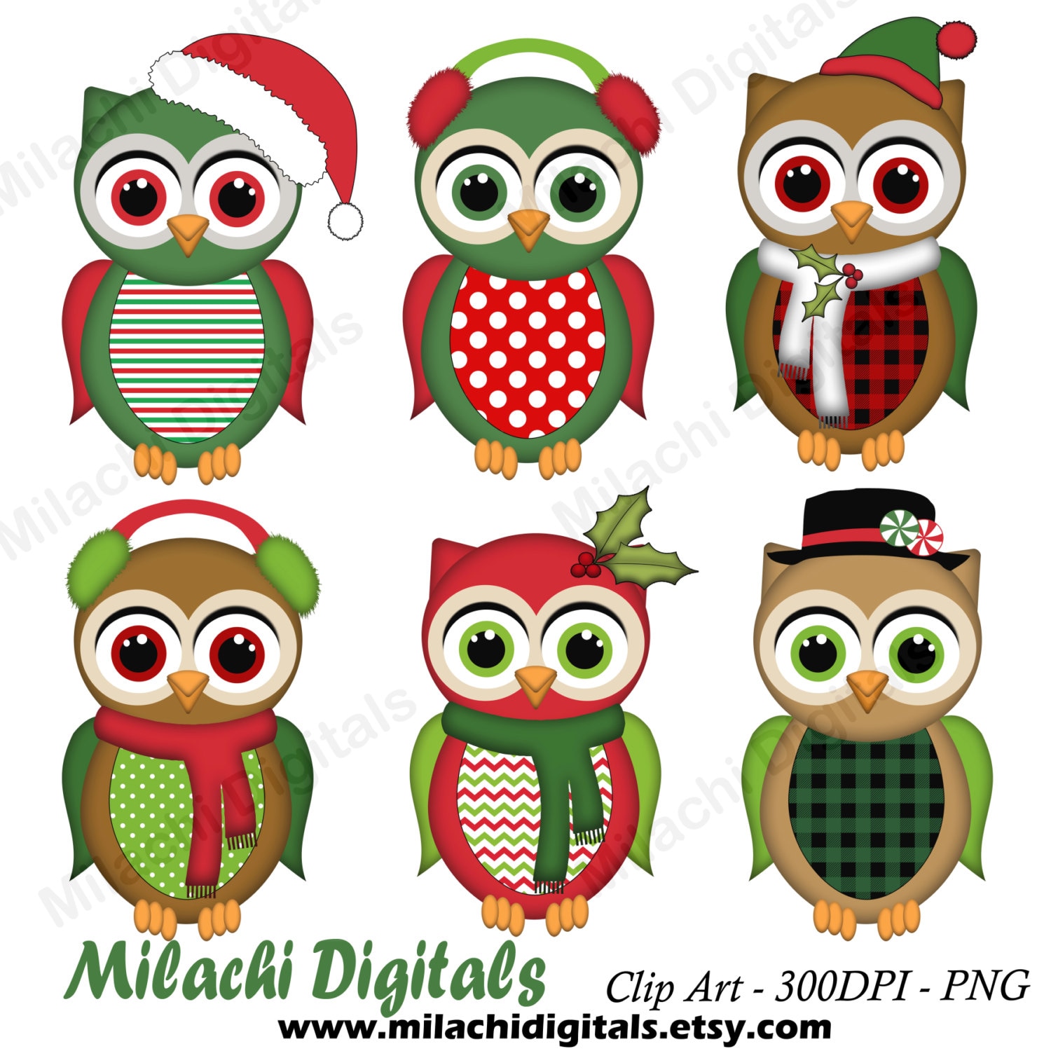 Christmas owls clipart, holiday clipart, vector graphics, winter clipart, digital clip art, commerci