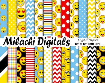 Emoji digital paper, emoticon scrapbook papers, emoji faces wallpaper, emoji background - M481