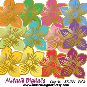 Kwiaty clipart kwiatowy clipart złoty png kwiaty kolorowe do druku cyfrowy scrapbook planer naklejki clipart elementy komercyjne wykorzystanie M829