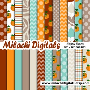 Thanksgiving Digital Paper, Fall Scrapbook Papers, Autumn, Leaves, Harvest, Pumpkin, Polka Dots Backgrounds, Printable, Commercial Use M774