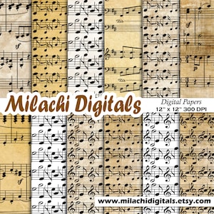 Documento digitale di musica, fogli di musica, carta scrapbook, note di musica, musica di sottofondo - M370