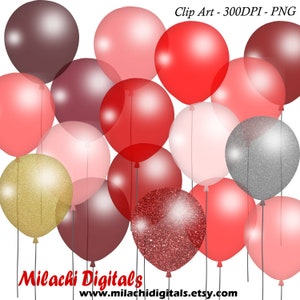 Red Balloons clipart gold silver birthday clipart baby shower wedding digital clipart elements instant download commercial use M846