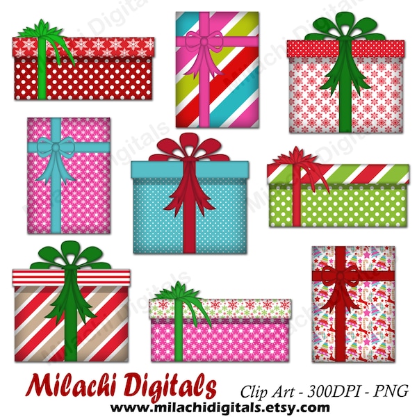 Christmas presents clipart, gift box clipart, vector graphics, holiday gifts clipart, digital clip art, commercial use - M437