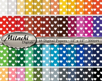 48 Digital Papers Hearts Printable Digital Paper Pack 12 x 12 Commercial Use - Instant Download - M197