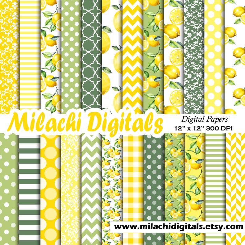 Lemon-patterned background for junk journals and planners