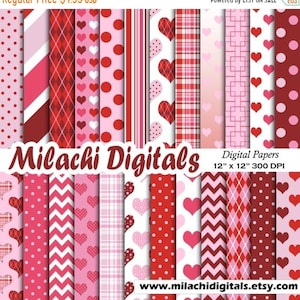 Valentine digital paper, valentine's day scrapbook papers, hearts wallpaper, heart background - M465