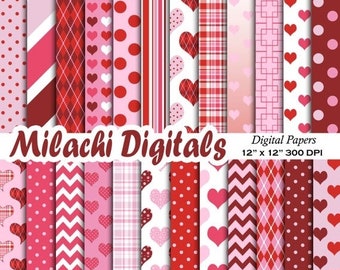 Valentine digital paper, valentine's day scrapbook papers, hearts wallpaper, heart background - M465