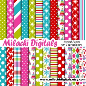 Christmas digital paper, holiday scrapbook papers, snowflake wallpaper, christmas tree background - M412