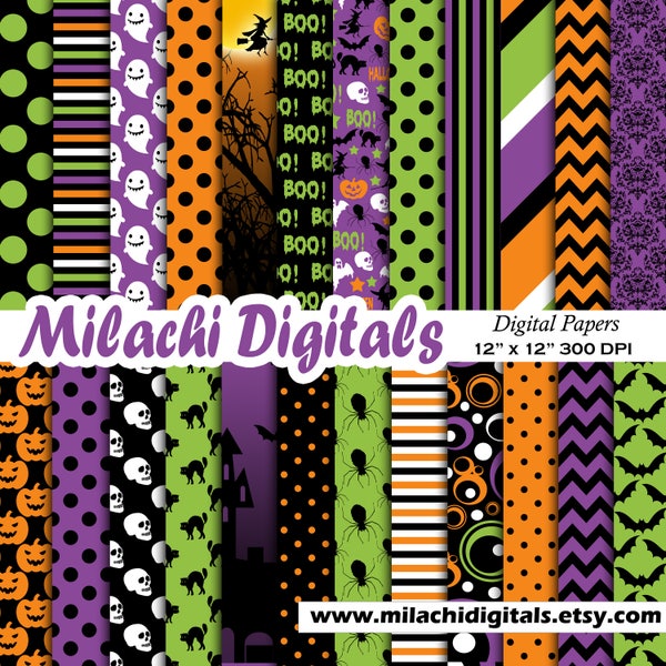 Halloween digital paper, trick or treat scrapbook papers, boo wallpaper, Halloween, spooky, boo, background - M554