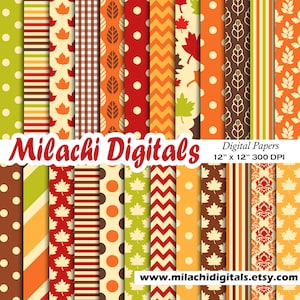 Papel digital de outono, papéis de álbum de recortes de Ação de Graças, papel de parede de folhas, fundo de outono - M566