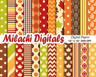 Fall digital paper, Thanksgiving scrapbook papers, leaf wallpaper, autumn background - M566