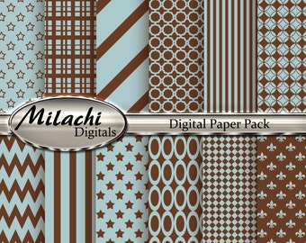 Light Blue and Brown Digital Paper Pack - Commercial Use - Instant Download - M6